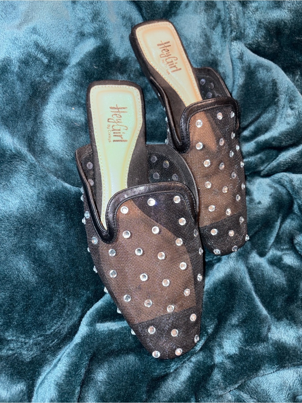 Corkys Black Mesh Slip-On Mules with Stud Accents